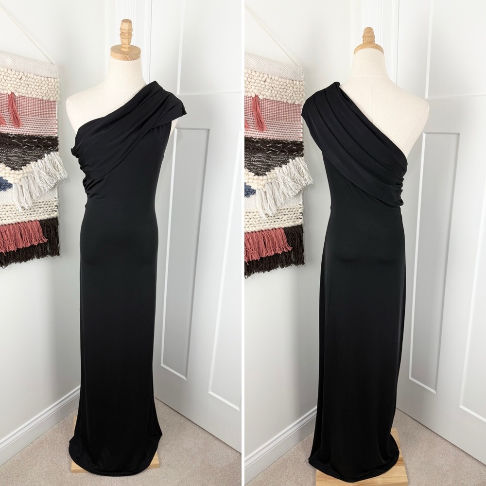 MESHKI Cassandra Off Shoulder Slinky Maxi Dress Black Sz XXL One Shoulder - Picture 3 of 10